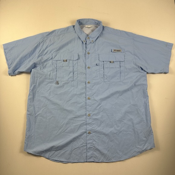 Columbia PFG Shirt Men XL Button Down Short Sleeve Blue Outdoor Fishing‎ Vented - Picture 1 of 9